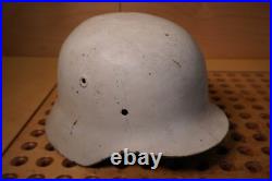 German WW2 M40 Helmet Partial Restoration White Winter Camouflage Paint #174 German WW2 M40 Helmet Partial Restoration White Winter Camouflage Paint #174