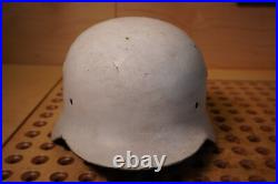 German WW2 M40 Helmet Partial Restoration White Winter Camouflage Paint #174 German WW2 M40 Helmet Partial Restoration White Winter Camouflage Paint #174