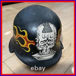 German WW2 era firefighter helmet Hand Painted by Tattoo Artist Bob Vessells