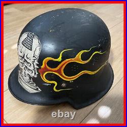 German WW2 era firefighter helmet Hand Painted by Tattoo Artist Bob Vessells