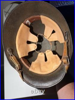 German WWI-M16 Steel Helmet, Yellow Camo Paint, Leather Liner & Chinstrap