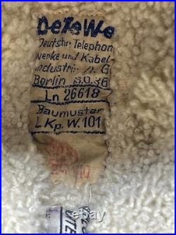 German WWII Luftwaffe LKPW101 Leather Bomber Pilot Winter Flying Helmet Size 56