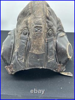 German WWII Luftwaffe LKPW101 Leather Bomber Pilot Winter Flying Helmet Size 56
