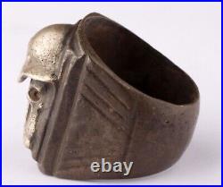 German sygnet Big ring WWII Helmet WW2 Stahlhelm Germany Skull in hat Goth army