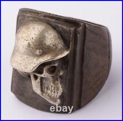 German sygnet Big ring WWII Helmet WW2 Stahlhelm Germany Skull in hat Goth army