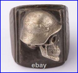 German sygnet Big ring WWII Helmet WW2 Stahlhelm Germany Skull in hat Goth army