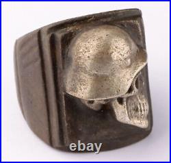 German sygnet Big ring WWII Helmet WW2 Stahlhelm Germany Skull in hat Goth army