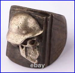 German sygnet Big ring WWII Helmet WW2 Stahlhelm Germany Skull in hat Goth army