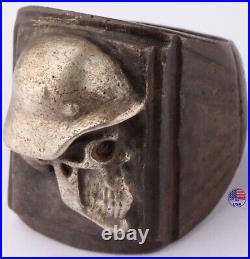 German sygnet Big ring WWII Helmet WW2 Stahlhelm Germany Skull in hat Goth army