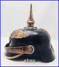 Imperial German Hat WW1 WW2 Spiked Prussian Officer Leather Pickelhaube Helmet