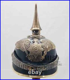 Imperial German Hat WW1 WW2 Spiked Prussian Officer Leather Pickelhaube Helmet Imperial German Hat WW1 WW2 Spiked Prussian Officer Leather Pickelhaube Helmet