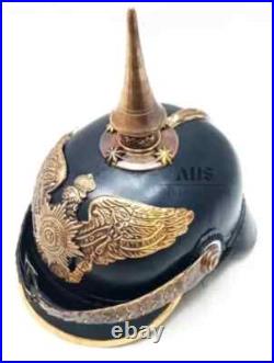 Imperial German Hat WW1 WW2 Spiked Prussian Officer Leather Pickelhaube Helmet