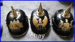 Leather German Prussian Pickelhaube Helmet WW2 Spiked Officer New Year set of 3