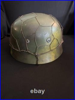 NICE! Reproduction German Paratrooper M38 FJ Camouflage Helmet with Chicken Wire