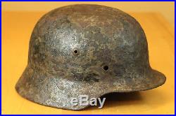 ORIGINAL WWII GERMAN M35 Single Decal Helmet KURLAND BATTLE DAMAGED size 64