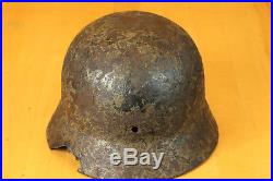 ORIGINAL WWII GERMAN M35 Single Decal Helmet KURLAND BATTLE DAMAGED size 64