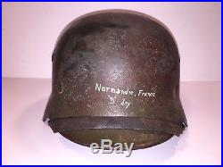 ORIGINAL WWII German M35 Army Helmet Normandy D-Day Camouflage NS62 Souvenir