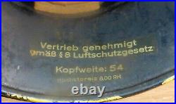 Old German Helmet Vertrieb genehmigt Luftschutzgesetz Kopfweite 54