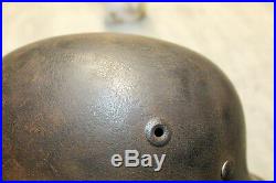 Orig. WW2 GERMAN ARMY WH M40 M 40 HELMET WITH LEATHER INSIDE CAMOUFLAGE OR