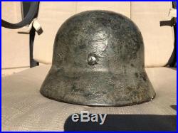 Original Camo German Helmet With Liner Ww2 Single Decal Heer Wehrmacht Wwii