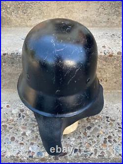 Original German 1950's Black Firemans Helmet with Neck Protector-Free Shipping