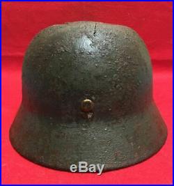 Original German Helmet M35 66 DD with Name Signature Combat damaged WW2