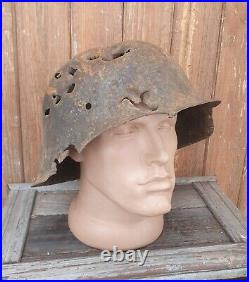Original German Helmet M42 Relic of Battlefield Artillery Damage World War 2