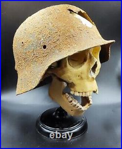 Original German M42 Helmet with Damage WWII Battlefield Relic