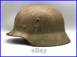 Original German WW2 M35 Semi Camo Helmet WWII Army Bringback KIA Damage Liner