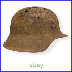 Original German WWII M42 Helmet with Bullet Hole Damage