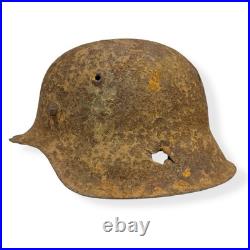 Original German WWII M42 Helmet with Bullet Hole Damage