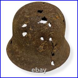 Original German WWII M42 Helmet with Bullet Hole Damage