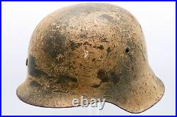 Original German WWII Southern Front Camouflaged M42 Helmet w Liner & Chinstrap