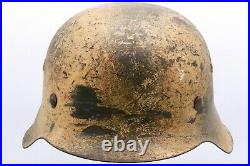 Original German WWII Southern Front Camouflaged M42 Helmet w Liner & Chinstrap