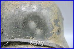 Original German WWII Woodchip Camo M35 DD Heer Helmet Battle Damaged