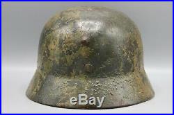Original German WWII Woodchip Camo M35 DD Heer Helmet Battle Damaged