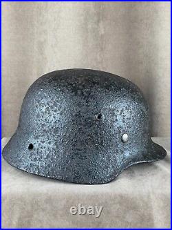 Original German helmet with a wound. Wehrmacht 1935-1945 WWII WW2