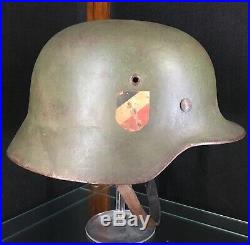 Original (Rare) WWII German Army M35 Double Decal Apple Green Steel Helmet