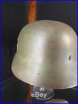 Original (Rare) WWII German Army M35 Double Decal Apple Green Steel Helmet