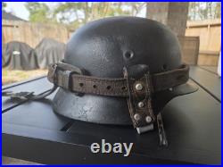 Original WW II m40 Helmet with Leather Strap hand made for a german soldier