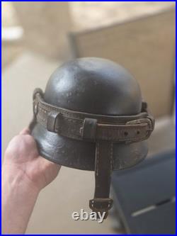 Original WW II m40 Helmet with Leather Strap hand made for a german soldier