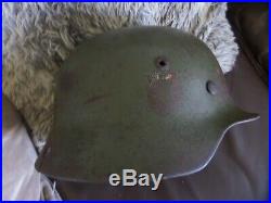 Original WW2 German Army Double decal m35 Helmet battle damage Normandy find