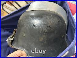 Original WW2 German Helmet WWII Steel Helmet Damaged w Liner & Strap Me
