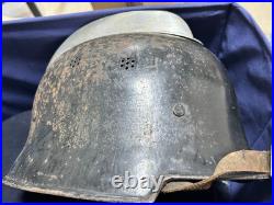 Original WW2 German Helmet WWII Steel Helmet Damaged w Liner & Strap Me