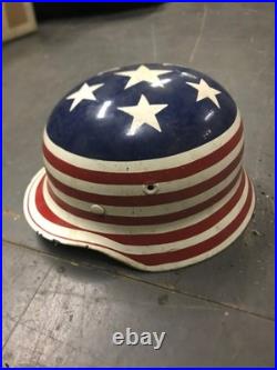 Original WW2 German M40 Helmet Q64 Folk Art Soldier American Flag Painted WOW