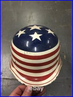 Original WW2 German M40 Helmet Q64 Folk Art Soldier American Flag Painted WOW