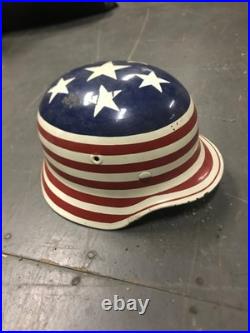 Original WW2 German M40 Helmet Q64 Folk Art Soldier American Flag Painted WOW Original WW2 German M40 Helmet Q64 Folk Art Soldier American Flag Painted WOW