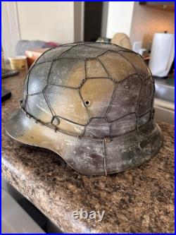 Original WW2 German M42 Helmet With Chicken Wire Camo Net Size 66