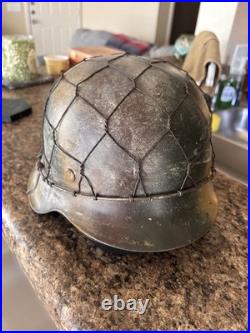 Original WW2 German M42 Helmet With Chicken Wire Camo Net Size 66