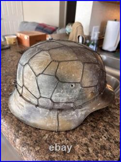 Original WW2 German M42 Helmet With Chicken Wire Camo Net Size 66